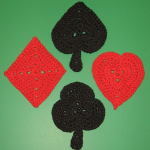 Crocheted suit-able card coaster set