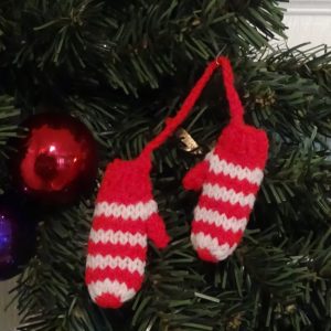 Knit Striped Elf Mitten Christmas Ornament