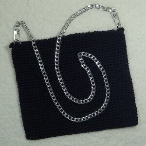 Crocheted balck shoulder bag with chain strap