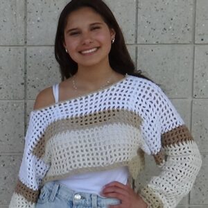 Crocheted Mesh Cropped Sweater with draped shoulder